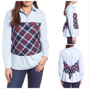 Pleione Tartan Plaid Corset Button Down Shirt - M